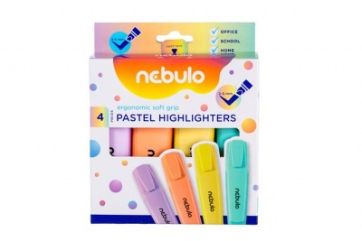 Szövegkiemelő, készlet, 2-5 mm, NEBULO, 4 különböző pasztell szín