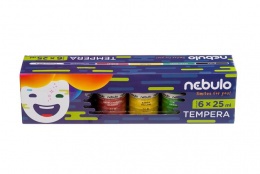 Tempera készlet, tégelyes, 25 ml, NEBULO, 6 különböző szín