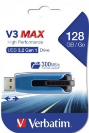 Pendrive, 128GB, USB 3.2, 175/80 MB/s, VERBATIM "V3 MAX", kék-fekete